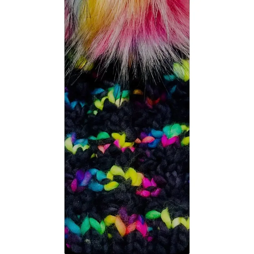 Hand Knit Merino Wool Beanie: Twist Knit Hat with Faux Fur Pom